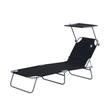 Sezlong pentru gradina, metalic, cu parasolar, material Oxford, negru, 187x58x50 cm, Evelyn