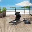 Sezlong pentru gradina, metalic, cu parasolar, material Oxford, negru, 187x58x50 cm, Evelyn
