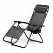 Sezlong pentru gradina, metalic, pliabil, cu perna, suport telefon, pahar/sticla, gri si negru, max 120 kg, 176x65x106 cm, Chomik