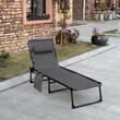 Sezlong pentru gradina, metalic, reglabil, cu tetiera, buzunar lateral, gri, 185x58x30 cm, Chan