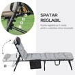 Sezlong pentru gradina, otel, reglabil, cu perna, tetiera, buzunar lateral, gri, 58x130x33-85 cm, Tiki
