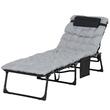 Sezlong pentru gradina, otel, reglabil, cu perna, tetiera, buzunar lateral, gri, 58x130x33-85 cm, Tiki
