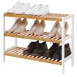 Suport depozitat incaltaminte, Artool, 3 polite, lemn bambus, alb si natur, 70x26x55 cm