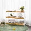 Suport depozitat incaltaminte, Artool, 3 polite, lemn bambus, alb si natur, 70x26x55 cm