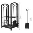 Suport lemne semineu, 2 nivele, cu 4 accesorii 60 cm, otel, 40x30x73 cm