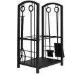 Suport lemne semineu, 2 nivele, cu 4 accesorii 60 cm, otel, 40x30x73 cm