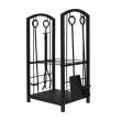 Suport lemne semineu, 2 nivele, cu 4 accesorii 60 cm, otel, 40x30x73 cm