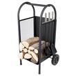 Suport lemne semineu cu roti si accesorii, negru, 81 cm, Strend Pro