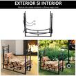 Suport lemne semineu pentru interior/exterior, metalic, negru, cu 4 accesorii, 2 carlige detasabile, 84x33x76 cm