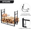 Suport lemne semineu pentru interior/exterior, metalic, negru, cu 4 accesorii, 2 carlige detasabile, 84x33x76 cm