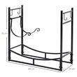 Suport lemne semineu pentru interior/exterior, metalic, negru, cu 4 accesorii, 2 carlige detasabile, 84x33x76 cm