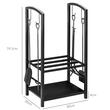 Suport lemne semineu pentru interior/exterior, metalic, negru, cu 4 accesorii, 2 nivele, 40x30x74.5 cm