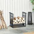 Suport lemne semineu pentru interior/exterior, metalic, negru, cu 4 accesorii, baza inaltata, 75x30x60 cm