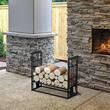 Suport lemne semineu pentru interior/exterior, metalic, negru, cu 4 accesorii, baza inaltata, 75x30x60 cm