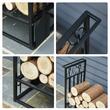 Suport lemne semineu pentru interior/exterior, metalic, negru, cu 4 accesorii, baza inaltata, 75x30x60 cm