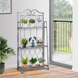 Suport metalic pentru ghivece flori gradina, 3 polite, argintiu, 44x25x96 cm