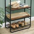Suport pentru haine, cuier, Artool, cu 3 rafturi incaltaminte, pal, metal, negru si maro rustic, 58x28x181 cm
