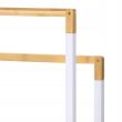 Suport pentru prosoape de baie, metalic + bambus, 2 brate, alb, 45x21.5x84 cm, Springos