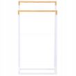 Suport pentru prosoape de baie, metalic + bambus, 2 brate, alb, 45x21.5x84 cm, Springos