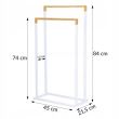 Suport pentru prosoape de baie, metalic + bambus, 2 brate, alb, 45x21.5x84 cm, Springos