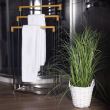 Suport pentru prosoape de baie, metalic + bambus, 3 brate, argintiu, 45x21.5x84 cm, Springos