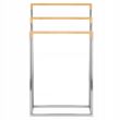 Suport pentru prosoape de baie, metalic + bambus, 3 brate, argintiu, 45x21.5x84 cm, Springos