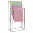 Suport pentru prosoape de baie, metalic + bambus, 3 brate, argintiu, 45x21.5x84 cm, Springos