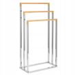 Suport pentru prosoape de baie, metalic + bambus, 3 brate, argintiu, 45x21.5x84 cm, Springos