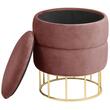 Taburet, rotund, cu spatiu depozitare, catifea, roz, max 80 kg, 37x42 cm, Elza, Akord