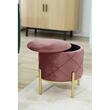 Taburet, rotund, cu spatiu depozitare, picioare metal, catifea, roz, max 80 kg, 37x40 cm, Savana, Akord