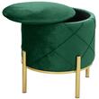 Taburet, rotund, cu spatiu depozitare, picioare metal, catifea, verde si auriu, max 80 kg, 37x40 cm, Savana, Akord
