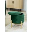 Taburet, rotund, cu spatiu depozitare, picioare metal, catifea, verde si auriu, max 80 kg, 37x40 cm, Savana, Akord