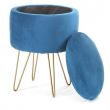 Taburet, rotund, cu spatiu depozitare, velur, albastru, max 90 kg, 35x35x45 cm, Lili