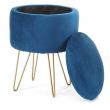 Taburet, rotund, cu spatiu depozitare, velur, bleumarin, max 90 kg, 35x35x45 cm, Lili