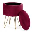 Taburet, rotund, cu spatiu depozitare, velur, rosu, max 90 kg, 35x35x45 cm, Lili