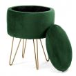 Taburet, rotund, cu spatiu depozitare, velur, verde, max 90 kg, 35x35x45 cm, Lilli