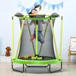 Trambulina copii 3-10 ani, 140x155 cm, cu plasa protectie, cos de baschet, 20 bile colorate, verde si galben, max 50 kg