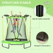 Trambulina copii 3-10 ani, 140x155 cm, cu plasa protectie, cos de baschet, 20 bile colorate, verde si galben, max 50 kg