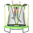 Trambulina copii 3-10 ani, 140x155 cm, cu plasa protectie, cos de baschet, 20 bile colorate, verde si galben, max 50 kg