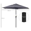 Umbrela gradina/terasa, stalp aluminiu, cu inclinatie, manivela, gri inchis, 270 cm