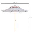 Umbrela gradina/terasa, acoperis dublu pentru ventilatie, stalp lemn, alb, 265 cm