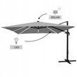 Umbrela gradina/terasa cu LED, Chomik, articulatie tip banana, gri, 300x300 cm