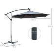 Umbrela gradina/terasa cu panou solar, iluminare LED, articulatie tip banana, manivela, gri, 295 cm