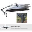 Umbrela gradina/terasa cu panou solar, iluminare LED, articulatie tip banana, manivela, gri, 295 cm