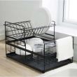 Uscator vase, scurgator, de bucatarie, 2 niveluri, metal si plastic, negru, 43x29x27 cm, Ruhhy