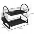 Uscator vase, scurgator de bucatarie, Ruhhy, metal si plastic, negru, suport tacamuri si pahare/cani, 2 polite, 55x25x37 cm