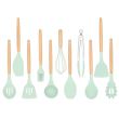 Ustensile bucatarie, silicon si bambus, menta, set 12 piese, Springos 