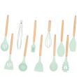 Ustensile bucatarie, silicon si bambus, menta, set 12 piese, Springos 