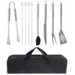 Ustensile pentru gratar, barbeque, inox, geanta transport, set 9 piese, 35 cm, Kaminer 