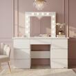 Masa de toaleta/machiaj, alba, cu oglinda si LED-uri, Vanessa, 130x43x143 cm